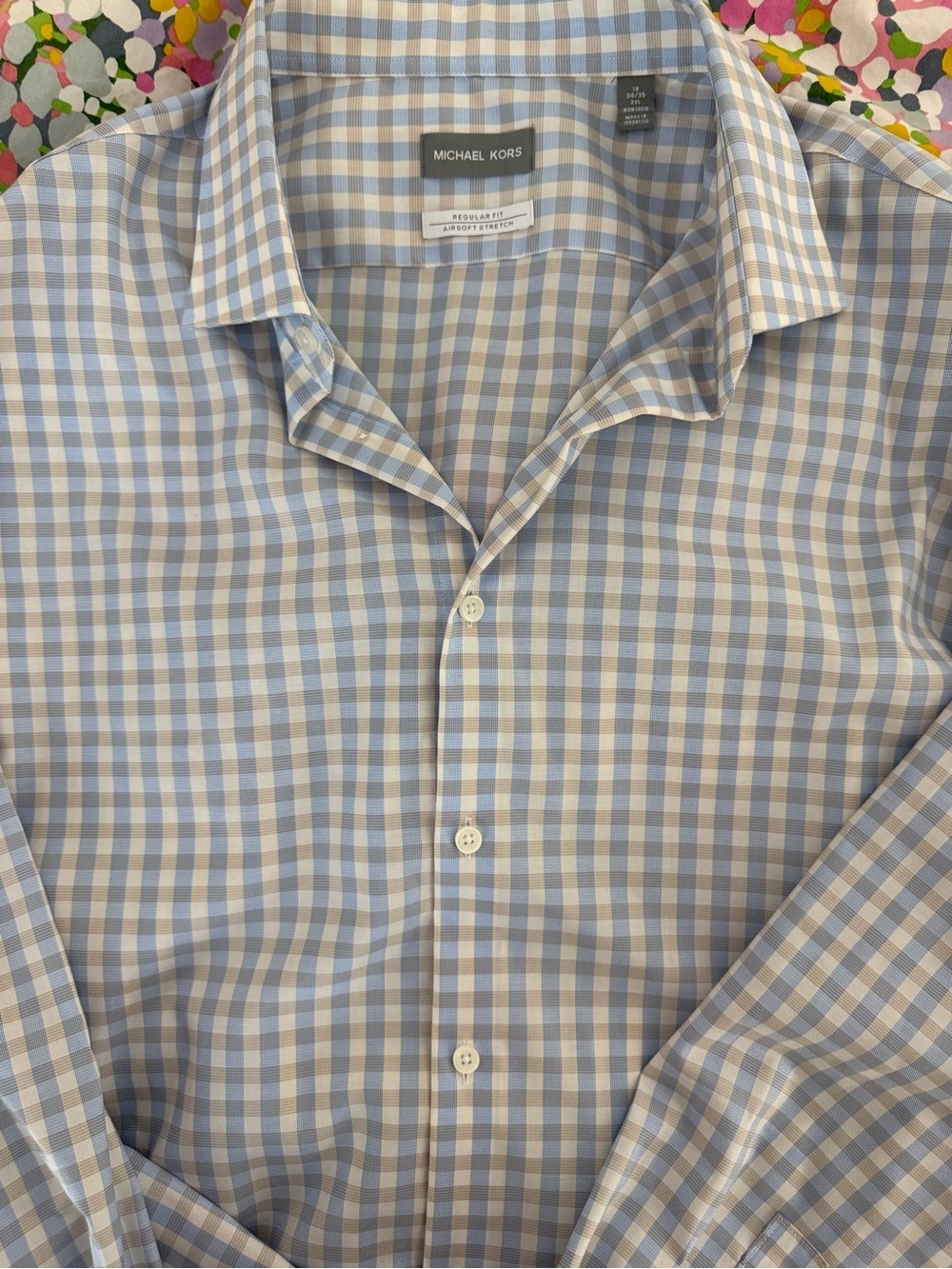 Michael Kors Blue and Beige Check Dress Shirt